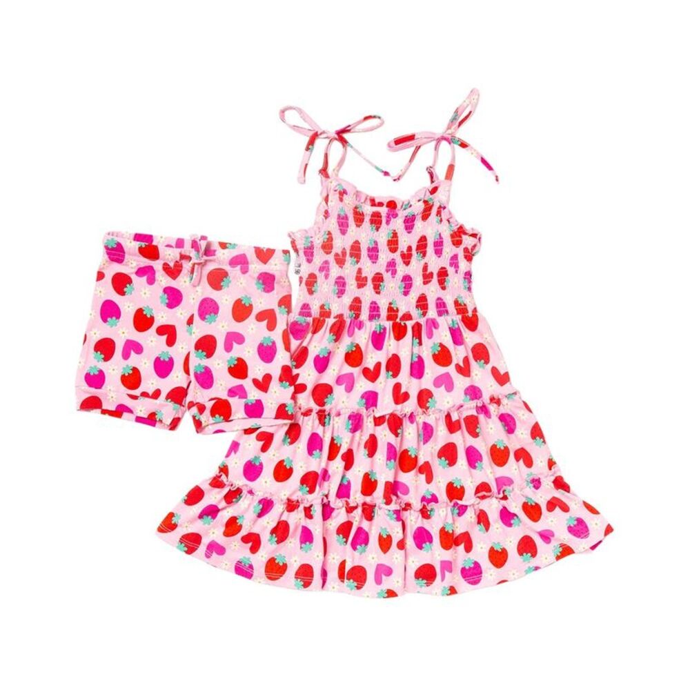 Bums & Roses Girls  Berry In Love Sleeveless Dress & Short, Multicolor